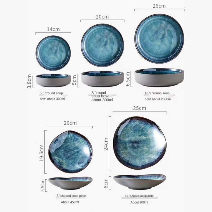 Service de Table Ocean Breeze – 11 Pièces en Porcelaine Émaillée