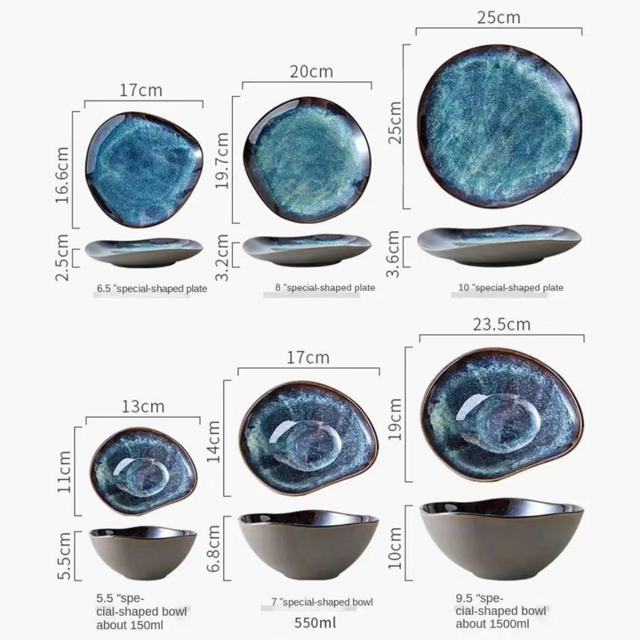 Service de Table Ocean Breeze – 11 Pièces en Porcelaine Émaillée