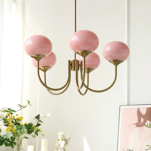 Plafonnier Moderne en Laiton avec Abat-Jours en Verre Rose
