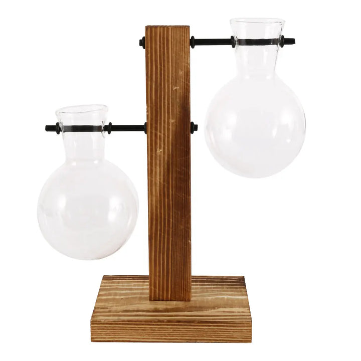 Vase en Verre avec Support en Bois