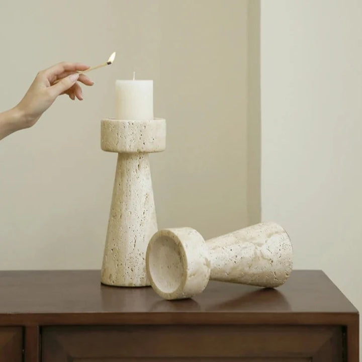 Bougeoir en Travertin Naturel – Élégance Rustique