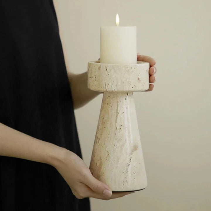 Bougeoir en Travertin Naturel – Élégance Rustique