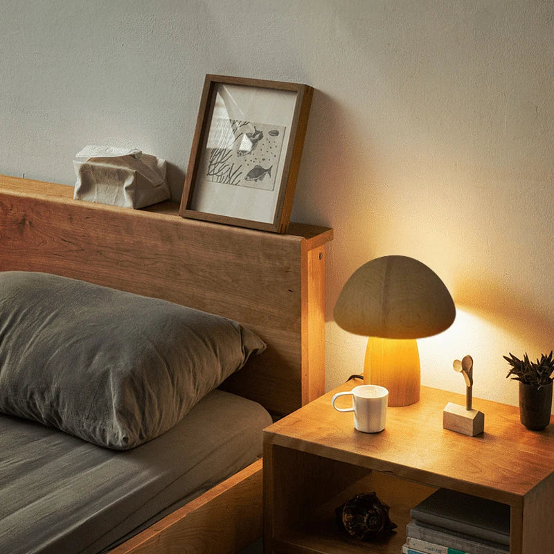 Lampe décorative champignon en bois
