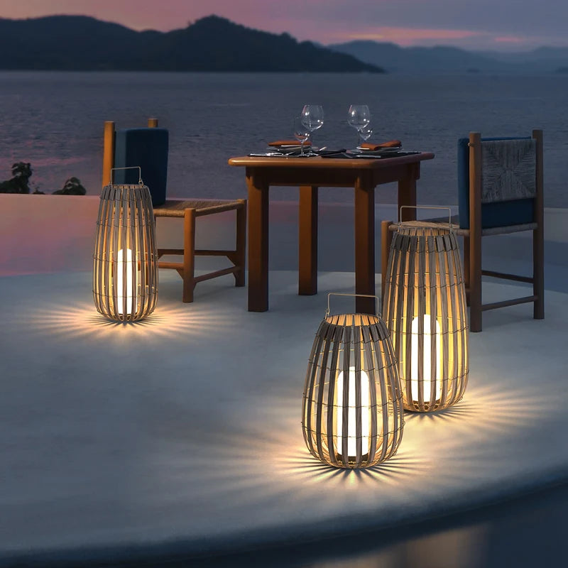 Lampe de Jardin en Rotin – Étanche et Rechargeable