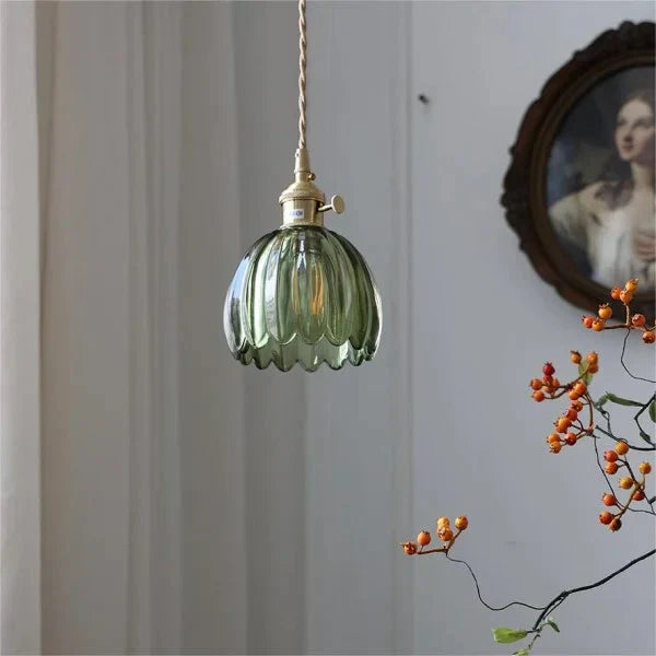 Suspension Japonaise Rétro en Verre à Fleurs | Éclairage Élégant et Traditionnel