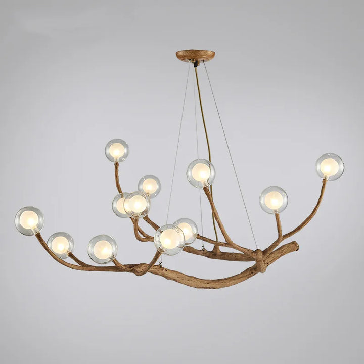 Lustre Design Branches – Suspension Naturelle en Bois et Verre