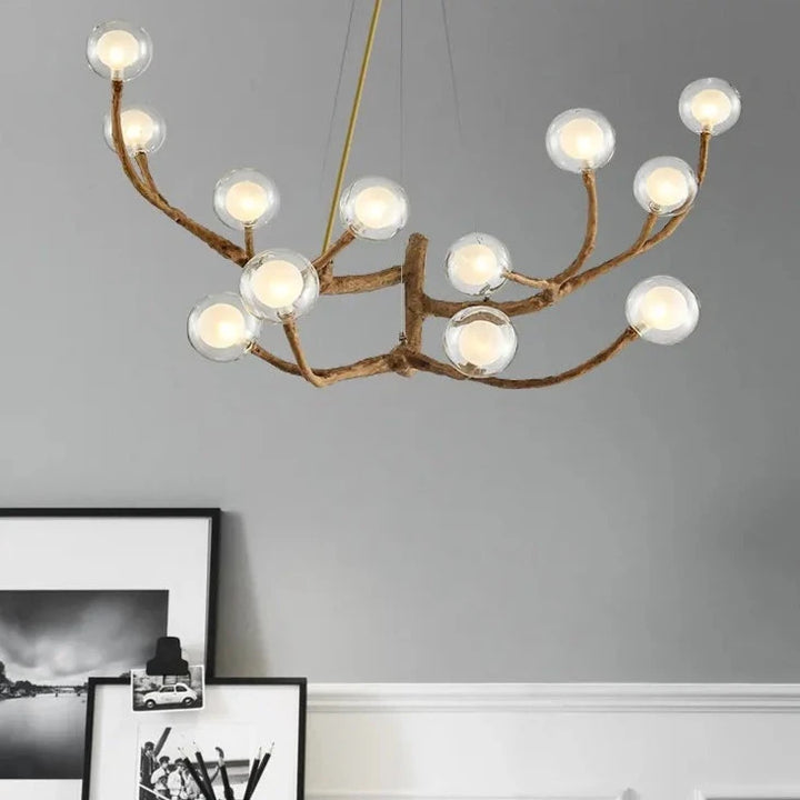 Lustre Design Branches – Suspension Naturelle en Bois et Verre