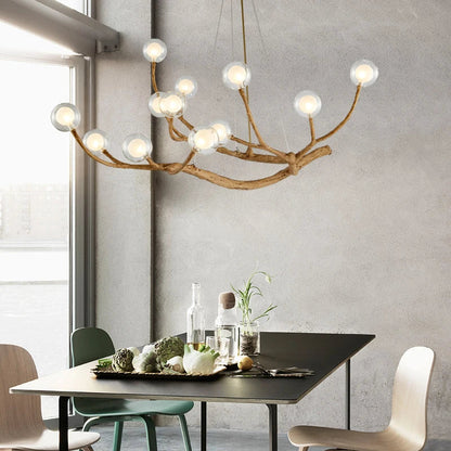 Lustre Design Branches – Suspension Naturelle en Bois et Verre