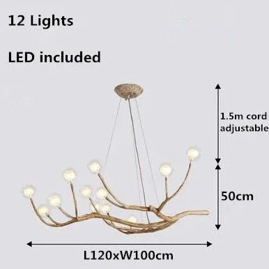 Lustre Design Branches – Suspension Naturelle en Bois et Verre