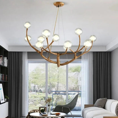 Lustre Design Branches – Suspension Naturelle en Bois et Verre
