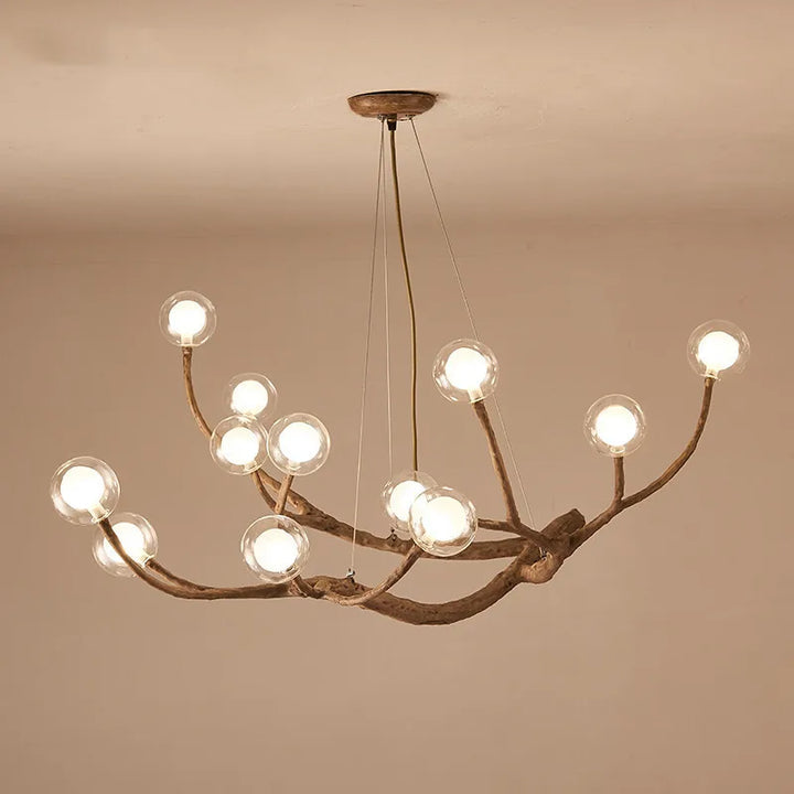 Lustre Design Branches – Suspension Naturelle en Bois et Verre