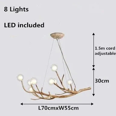 Lustre Design Branches – Suspension Naturelle en Bois et Verre