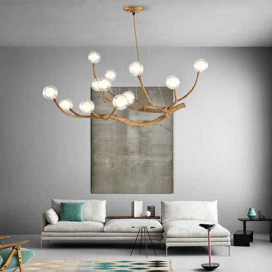 Lustre Design Branches – Suspension Naturelle en Bois et Verre