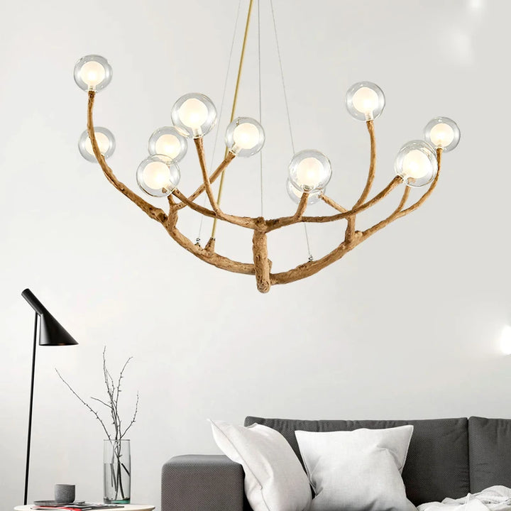 Lustre Design Branches – Suspension Naturelle en Bois et Verre