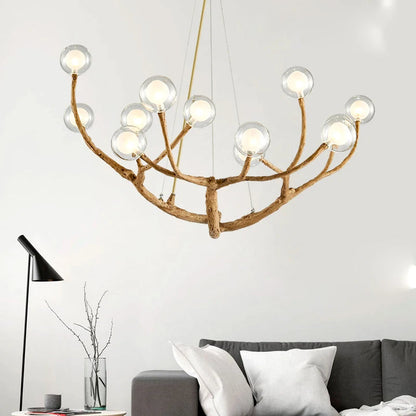 Lustre Design Branches – Suspension Naturelle en Bois et Verre