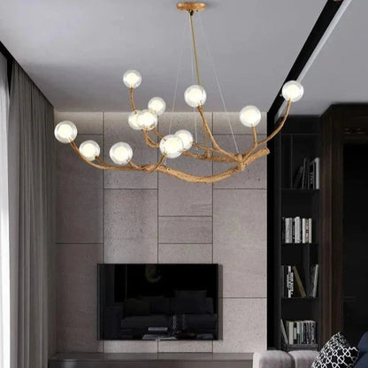 Lustre Design Branches – Suspension Naturelle en Bois et Verre
