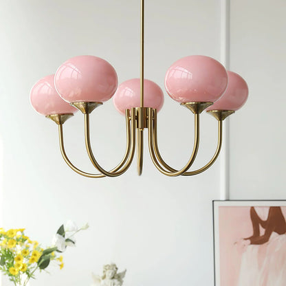 Plafonnier Moderne en Laiton avec Abat-Jours en Verre Rose