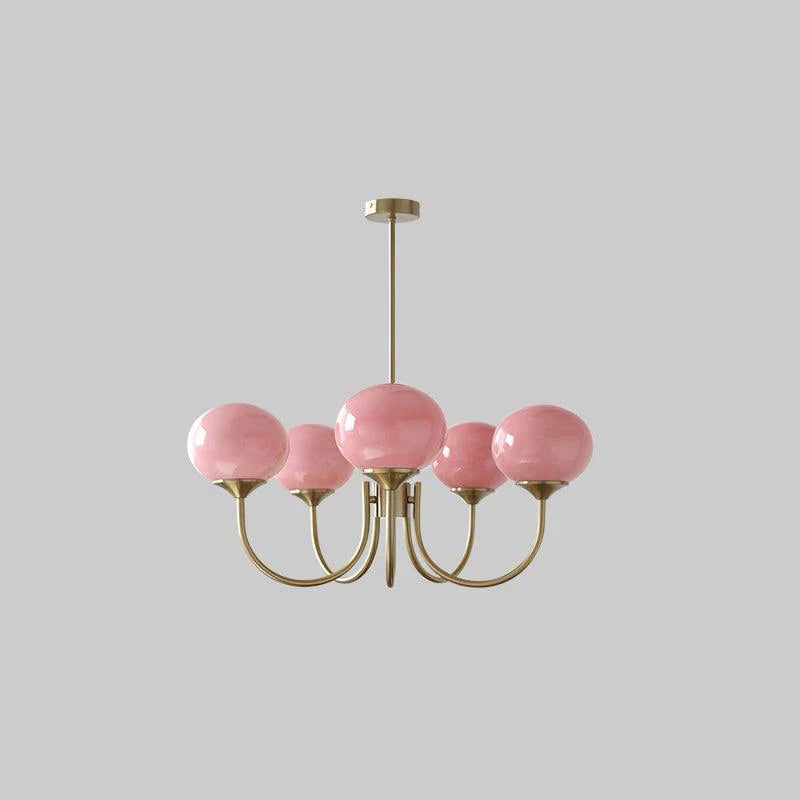 Plafonnier Moderne en Laiton avec Abat-Jours en Verre Rose