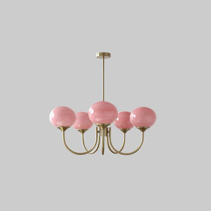 Plafonnier Moderne en Laiton avec Abat-Jours en Verre Rose