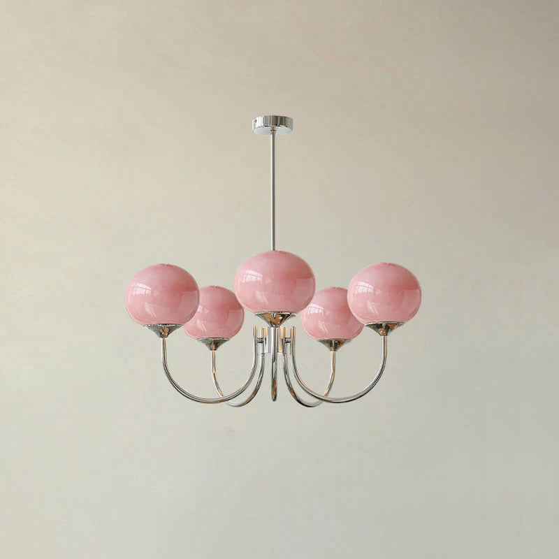Plafonnier Moderne en Laiton avec Abat-Jours en Verre Rose
