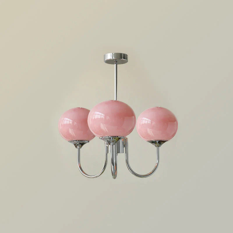 Plafonnier Moderne en Laiton avec Abat-Jours en Verre Rose