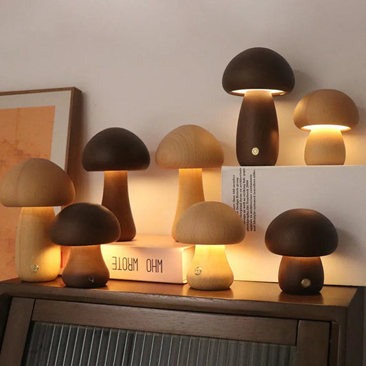 Lampe décorative champignon en bois