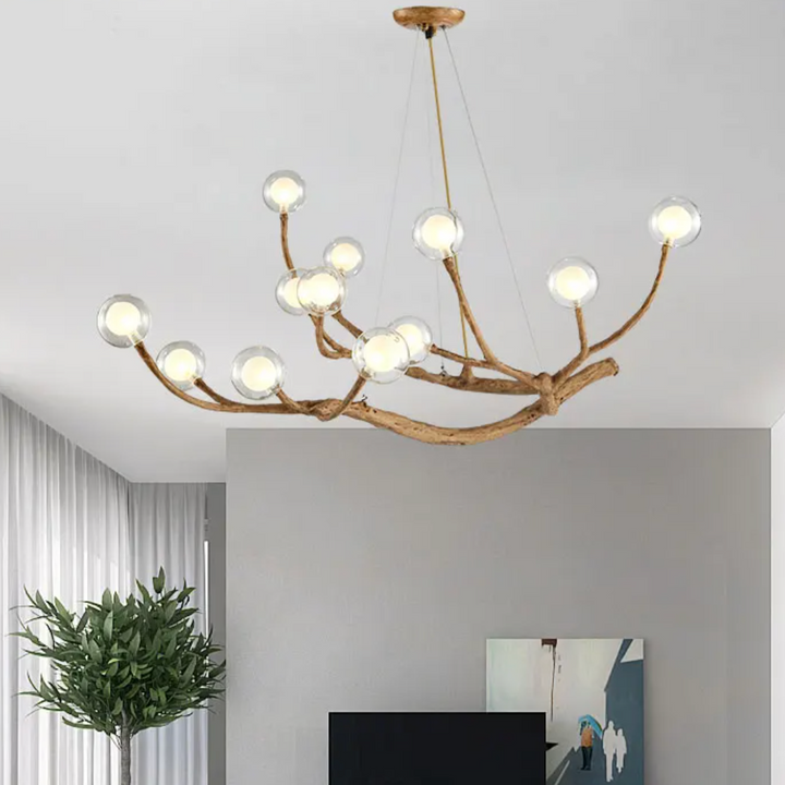 Lustre Design Branches – Suspension Naturelle en Bois et Verre