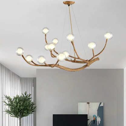Lustre Design Branches – Suspension Naturelle en Bois et Verre