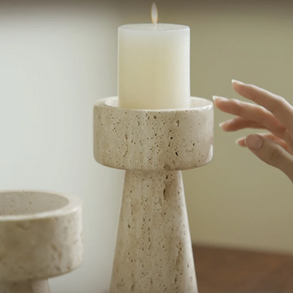 Bougeoir en Travertin Naturel – Élégance Rustique