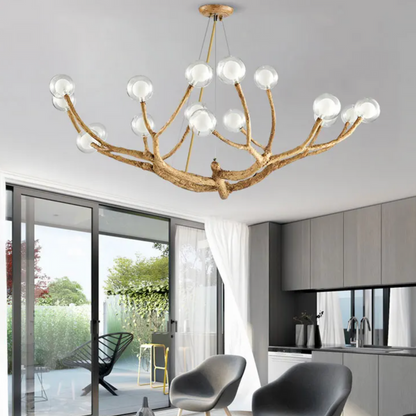 Lustre Design Branches – Suspension Naturelle en Bois et Verre